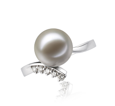 Anillo de perlas Perla de Agua Dulce de calidad AAAA de 9 a 10mm en color Blanco