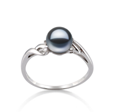 Anillo de perlas Perla de Agua Dulce de calidad AAAA de 6 a 7mm en color Negro