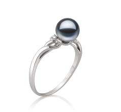Anillo de perlas Perla de Agua Dulce de calidad AAAA de 6 a 7mm en color Negro