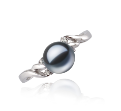 Anillo de perlas Perla de Agua Dulce de calidad AAAA de 6 a 7mm en color Negro