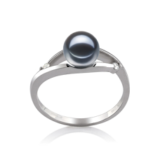 Anillo de perlas Perla de Agua Dulce de calidad AAAA de 6 a 7mm en color Negro