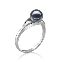 Anillo de perlas Perla de Agua Dulce de calidad AAAA de 6 a 7mm en color Negro