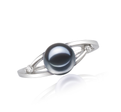 Anillo de perlas Perla de Agua Dulce de calidad AAAA de 6 a 7mm en color Negro
