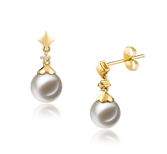 Par de pendientes de perlas Perla de Agua Dulce de calidad AAAA de 7 a 8mm en color Blanco