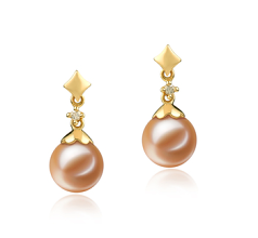 Par de pendientes de perlas Perla de Agua Dulce de calidad AAAA de 7 a 8mm en color Rosa