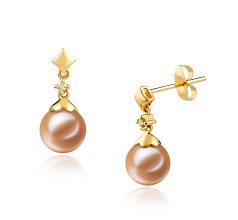 Par de pendientes de perlas Perla de Agua Dulce de calidad AAAA de 7 a 8mm en color Rosa