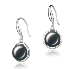 Par de pendientes de perlas Perla de Agua Dulce de calidad AA de 9 a 10mm en color Negro