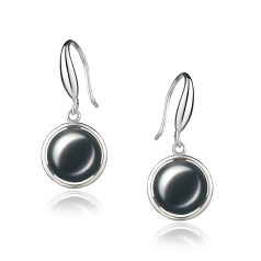 Par de pendientes de perlas Perla de Agua Dulce de calidad AA de 9 a 10mm en color Negro
