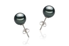 Par de pendientes de perlas Perla Tahití de calidad AA de 8 a 9mm en color Negro
