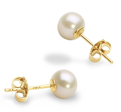Par de pendientes de perlas Perla de Agua Dulce de calidad AAA de 5 a 6mm en color Blanco
