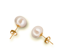 Par de pendientes de perlas Perla de Agua Dulce de calidad AAA de 8 a 9mm en color Blanco