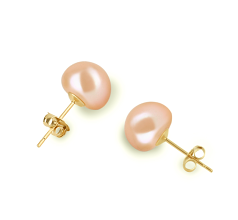 Par de pendientes de perlas Perla de Agua Dulce de calidad AAA de 8 a 9mm en color Rosa