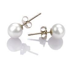 Par de pendientes de perlas Perla de Agua Dulce de calidad AAAA de 5.5 a 6mm en color Blanco