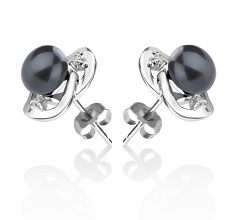 Par de pendientes de perlas Perla de Agua Dulce de calidad AA de 7 a 8mm en color Negro