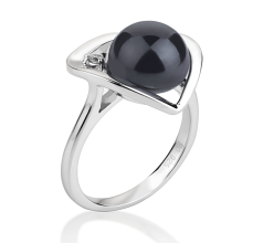 Anillo de perlas Perla de Agua Dulce de calidad AA de 9 a 10mm en color Negro