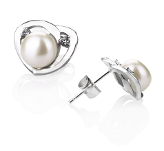 Par de pendientes de perlas Perla de Agua Dulce de calidad AA de 7 a 8mm en color Blanco