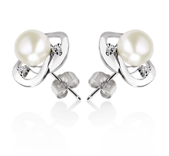 Par de pendientes de perlas Perla de Agua Dulce de calidad AA de 7 a 8mm en color Blanco
