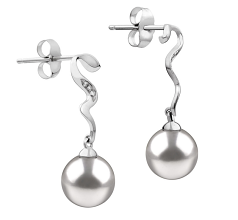 Par de pendientes de perlas Perla Akoya Japonesa de calidad AAA de 8 a 9mm en color Blanco