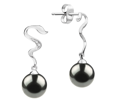 Par de pendientes de perlas Perla Akoya Japonesa de calidad AAA de 8 a 9mm en color Negro