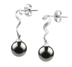 Par de pendientes de perlas Perla Akoya Japonesa de calidad AAA de 8 a 9mm en color Negro