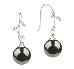 Par de pendientes de perlas Perla Tahití de calidad AAA de 9 a 10mm en color Negro