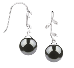 Par de pendientes de perlas Perla Tahití de calidad AAA de 9 a 10mm en color Negro