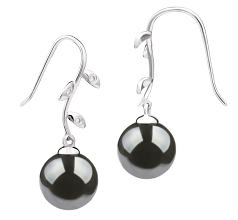 Par de pendientes de perlas Perla Tahití de calidad AAA de 9 a 10mm en color Negro