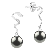 Par de pendientes de perlas Perla Tahití de calidad AAA de 8 a 9mm en color Negro