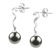 Par de pendientes de perlas Perla Tahití de calidad AAA de 8 a 9mm en color Negro