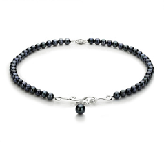Collar de perlas Perla Akoya Japonesa de calidad AA de 6 a 9mm en color Negro