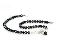 Collar de perlas Perla Akoya Japonesa de calidad AA de 6 a 9mm en color Negro