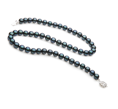 Collar de perlas Perla Akoya Japonesa de calidad AA de 7 a 7.5mm en color Negro