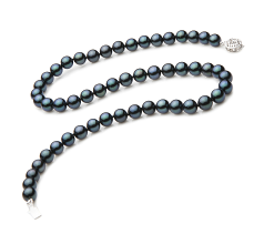 Collar de perlas Perla Akoya Japonesa de calidad AA de 7 a 7.5mm en color Negro