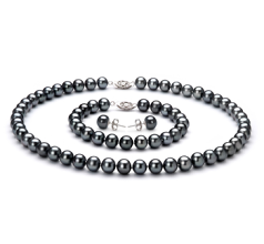 Conjunto de perlas Perla de Agua Dulce de calidad AA de 7.5 a 8.5mm en color Negro
