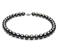 Collar de perlas Perla de Agua Dulce de calidad AAA de 9.5 a 10.5mm en color Negro