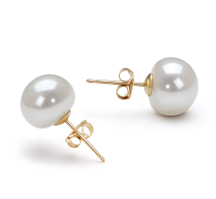 Par de pendientes de perlas Perla de Agua Dulce de calidad AAA de 10 a 10.5mm en color Blanco