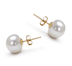 Par de pendientes de perlas Perla de Agua Dulce de calidad AAA de 10 a 10.5mm en color Blanco