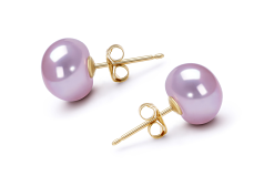 Par de pendientes de perlas Perla de Agua Dulce de calidad AAA de 9 a 9.5mm en color Lavanda