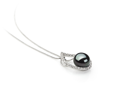 Colgante de perlas Perla de Agua Dulce de calidad AA de 9 a 10mm en color Negro