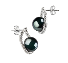Par de pendientes de perlas Perla de Agua Dulce de calidad AA de 9 a 10mm en color Negro