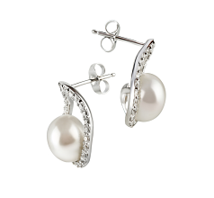 Par de pendientes de perlas Perla de Agua Dulce de calidad AA de 9 a 10mm en color Blanco