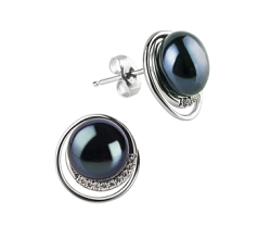 Par de pendientes de perlas Perla de Agua Dulce de calidad AA de 9 a 10mm en color Negro