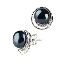 Par de pendientes de perlas Perla de Agua Dulce de calidad AA de 9 a 10mm en color Negro