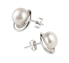 Par de pendientes de perlas Perla de Agua Dulce de calidad AA de 9 a 10mm en color Blanco