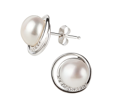 Par de pendientes de perlas Perla de Agua Dulce de calidad AA de 9 a 10mm en color Blanco