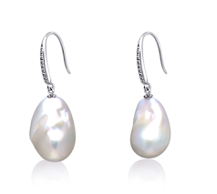 Par de pendientes de perlas Perla Agua Dulce - Edison de calidad AA+ de 14 a 15mm en color Blanco