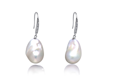Par de pendientes de perlas Perla Agua Dulce - Edison de calidad AA+ de 14 a 15mm en color Blanco