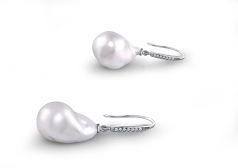 Par de pendientes de perlas Perla Agua Dulce - Edison de calidad AA+ de 14 a 15mm en color Blanco