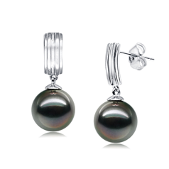 Par de pendientes de perlas Perla Tahití de calidad AAA de 9 a 10mm en color Negro