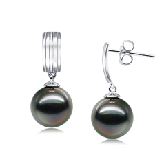 Par de pendientes de perlas Perla Tahití de calidad AAA de 9 a 10mm en color Negro